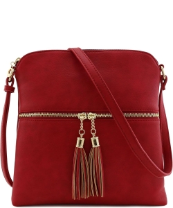 Fashion Puzzle Tassel Zip Pocket Crossbody Bag LP062S RED